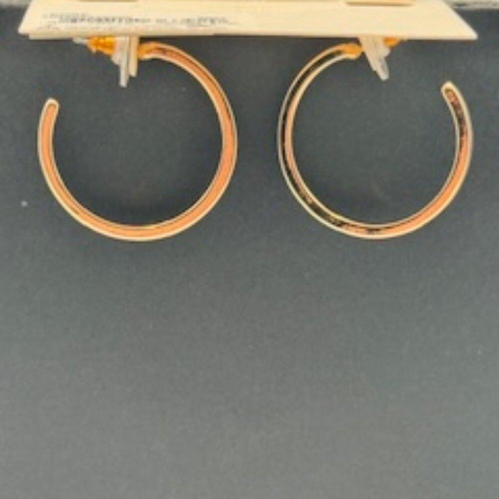 Crown & Ivy 3/4 Hoop Golden Earrings with Blue Inlay - Picture 2 of 4